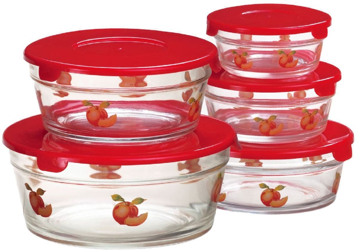 Набор из 2-х стеклянных круглых контейнеров для хранения и запекания с пластиковыми крышками, прозрачный/желтый