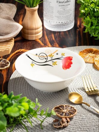 Керамический порционный салатник, 15.8 см, бежевый/коричневый