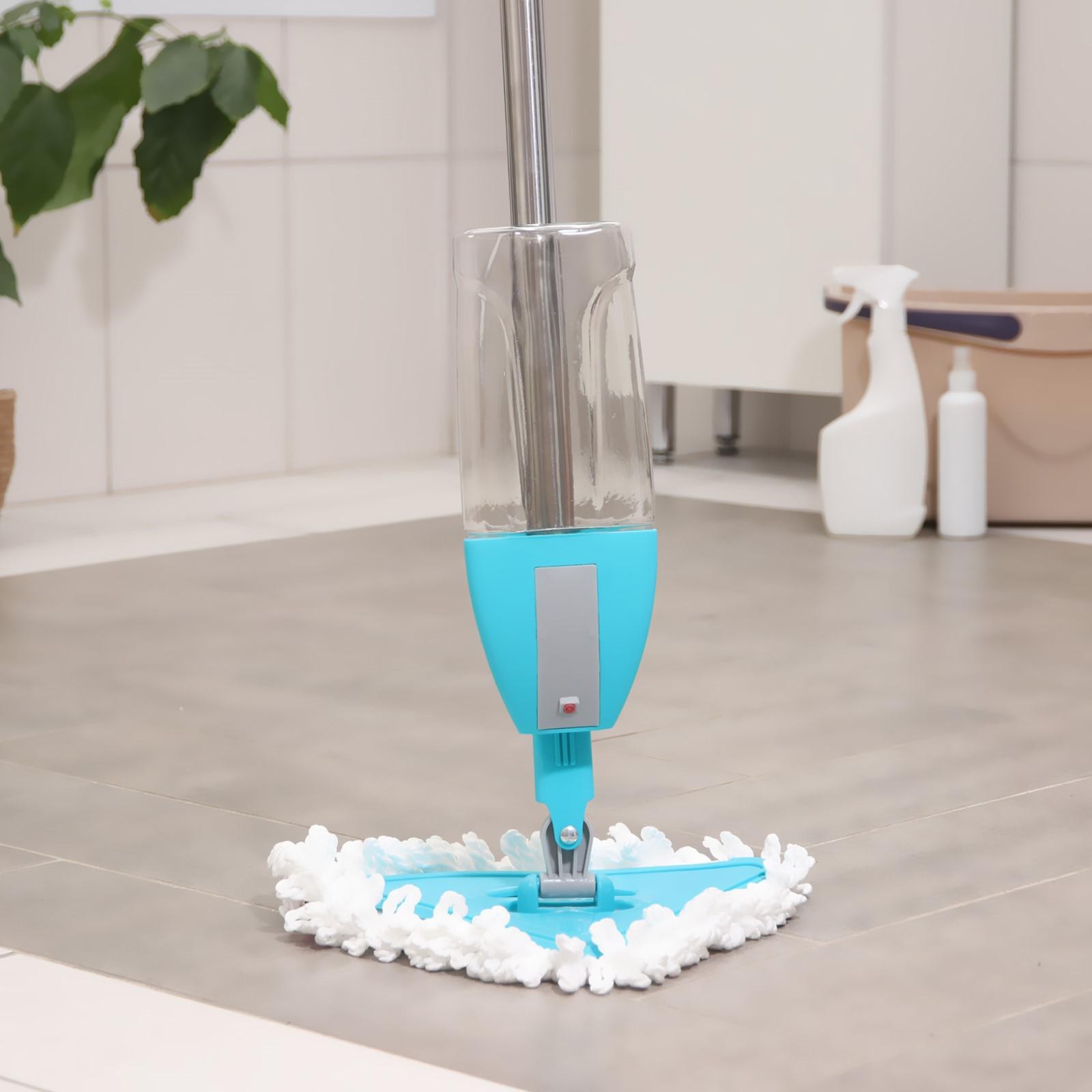 Швабра для мытья пола с распылителем, 130 см, нержавеющая сталь/пластик/микрофибра, синий/стальной