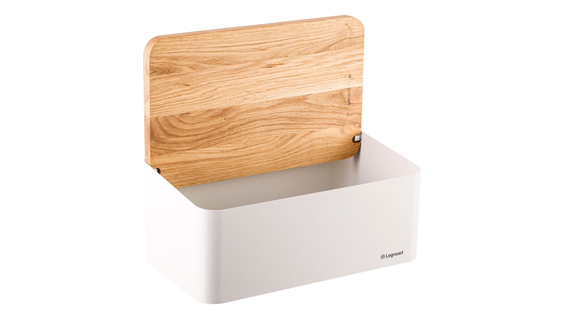 Стальная хлебница с разделочной доской из дуба Crispy, 40 см, белый/светлое дерево